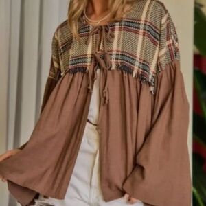 Davi & Dani Women's Plaid Mocha  Cardigan Size M
